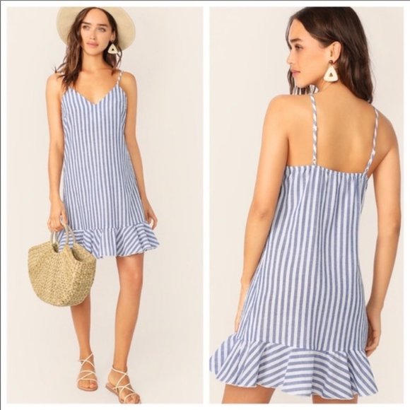 Boho Blue Striped Ruffle Hem Dress, XS 00/0/2 - Picture 10 of 10